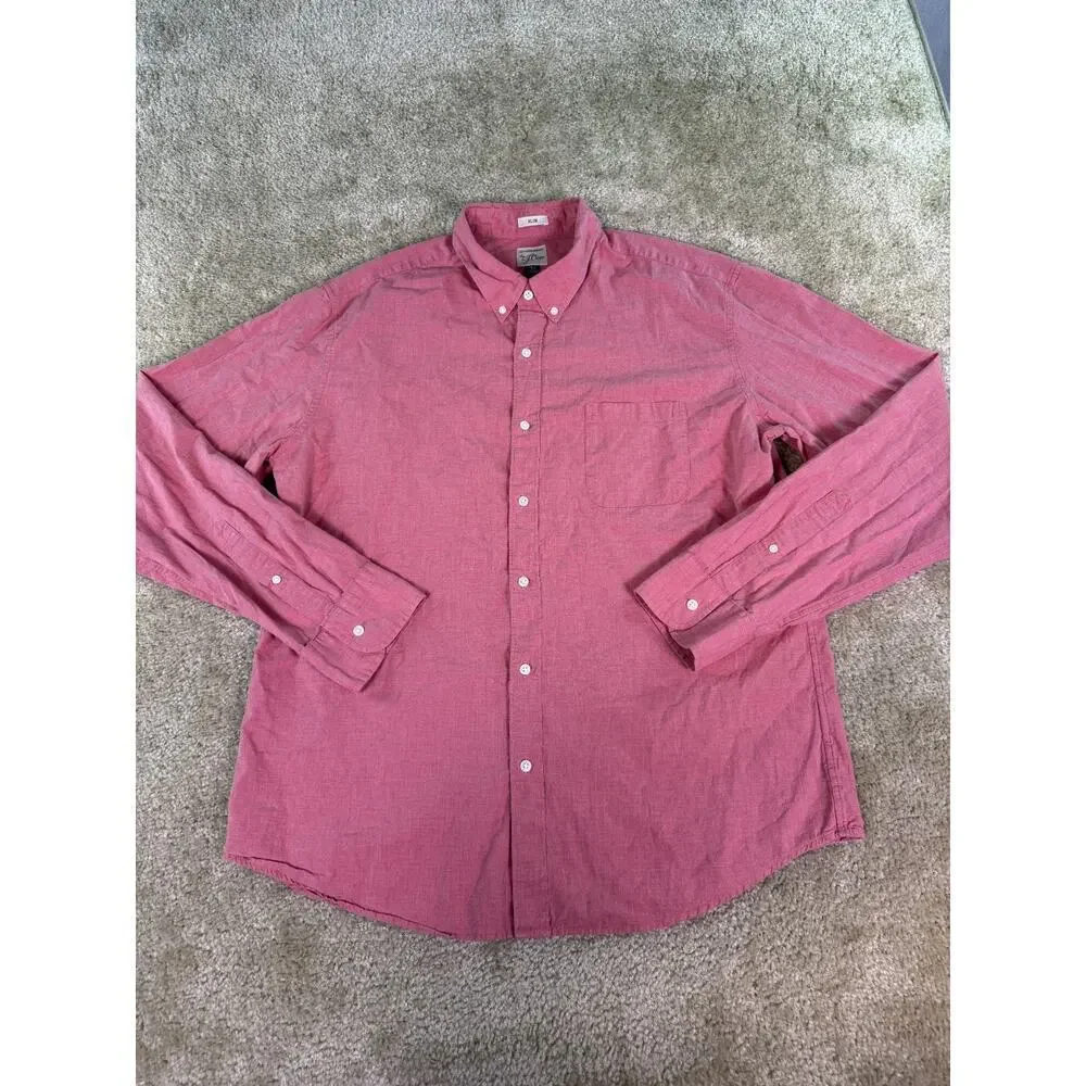 J.CREW SEWN FOR SLIM FIT 100% COTTON SHIRTING RED SHIRT SIZE XL D746